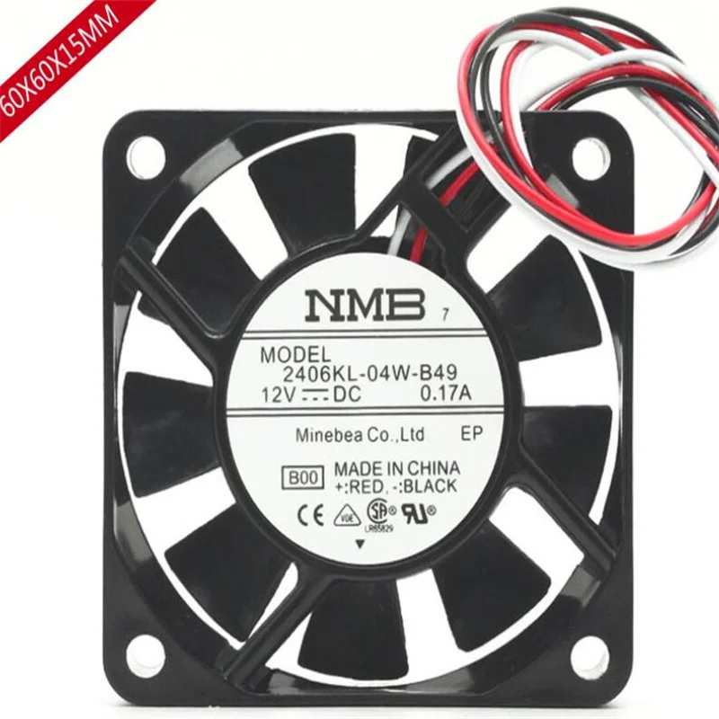 Оригинальный трехпроводный охлаждающий вентилятор NMB-MAT 6015 2406KL-04W-B49 12V 0.17A 6 см