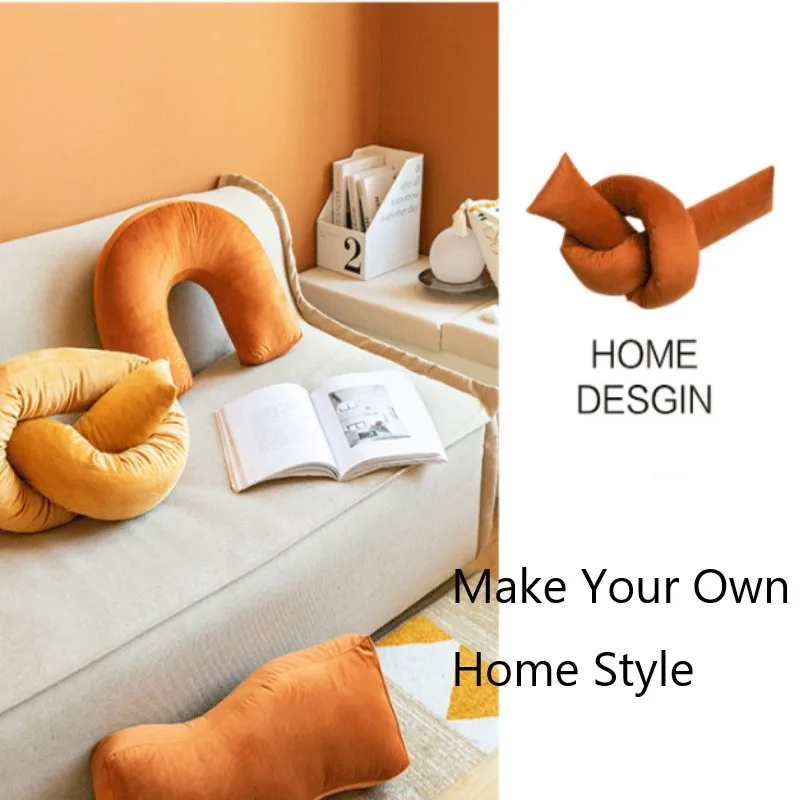 Inyahome Shaped Velvet Pillow Wave Knot Cushion For Sofa Bed Waist Pillow Cute Kids Home Decor Geometric Art Cushion Farmhouse