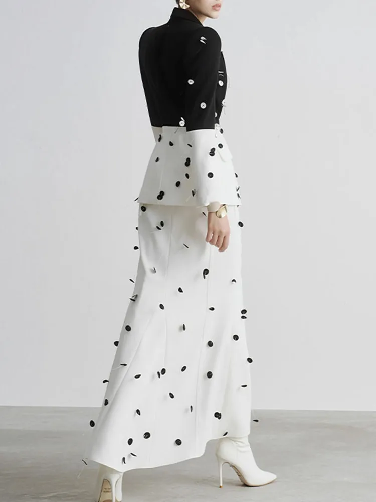 IEQJ Женские комплекты из 2 предметов с блестками и бусинами блейзер длинными