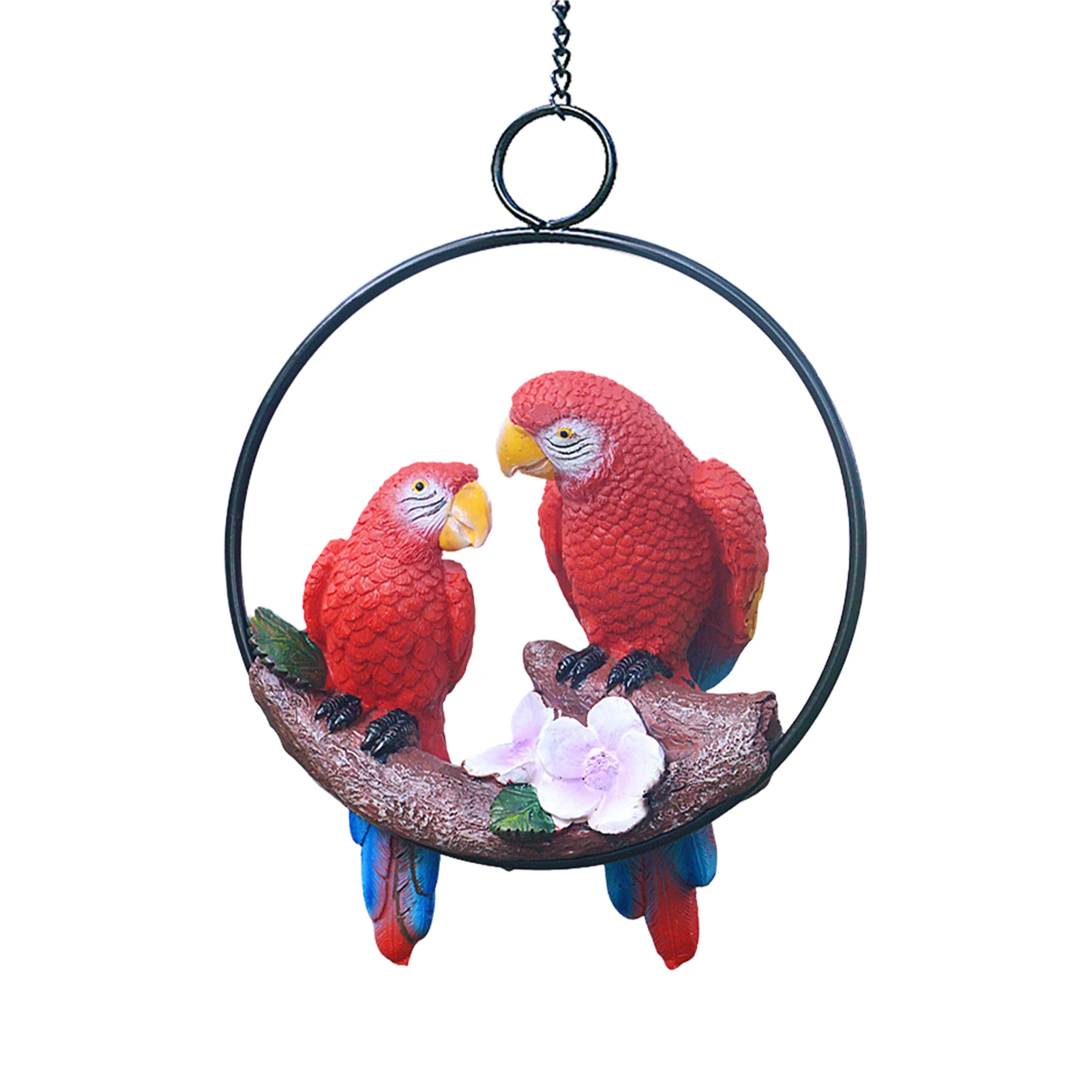 

Hanging Double Parrot Statue On Iron Ring Resin Realistic Yard Art Innovative Animal Sculpture Outdoor Statues For Patio Garden