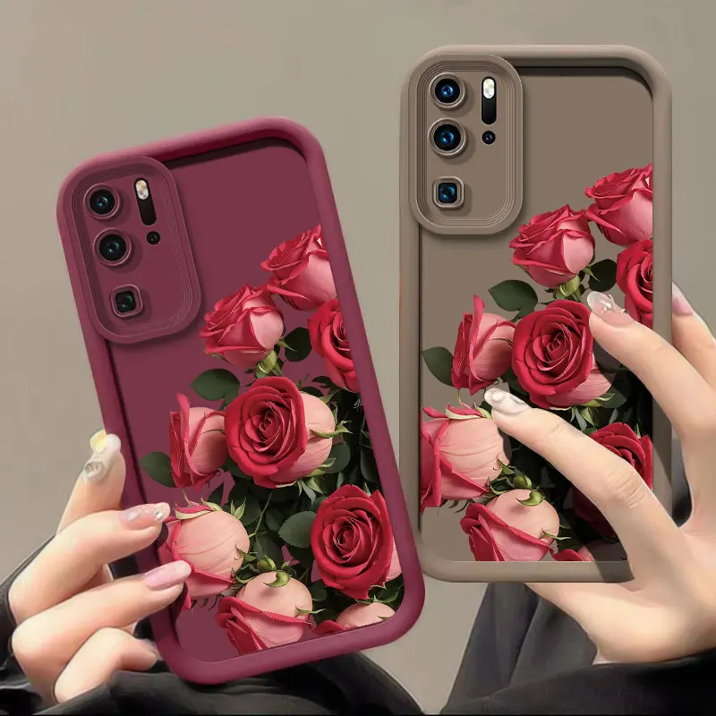 Модный чехол для телефона с красными розовыми цветами Huawei Nova Y70 10 9 7 5I 4 3 Защита