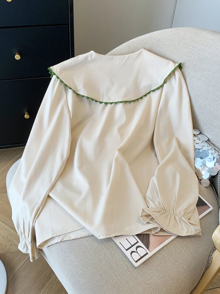 Женская винтажная рубашка оверсайз с длинным рукавом и воротником Питер Пэн Cutecore