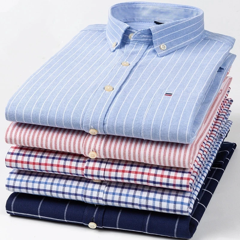 Nuevo tamaño S -7XL azul camisa manga larga para hombre 100% Oxford de algodón cómodo suave Regular de negocio de calidad camisetas informales para hombre