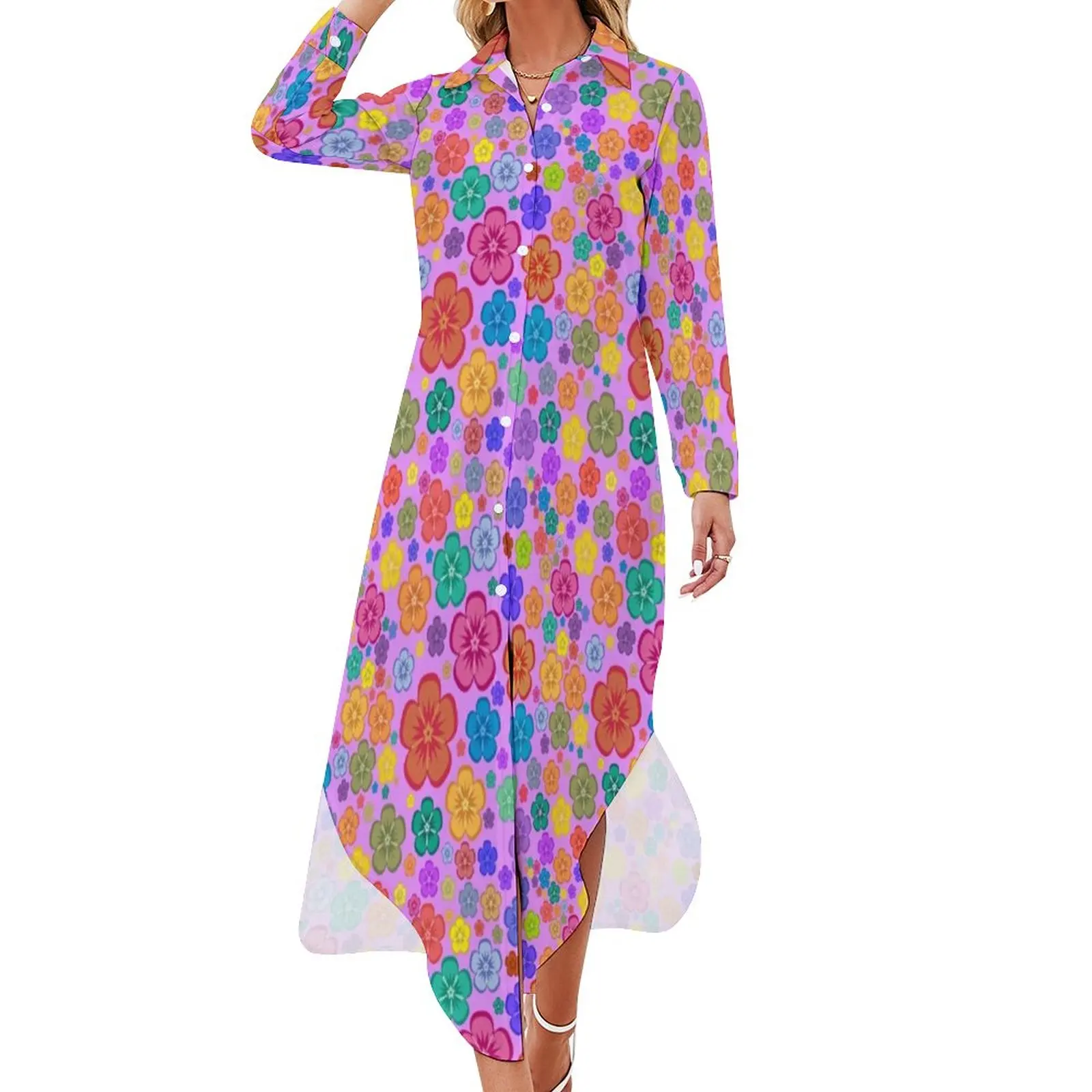 

Женское шифоновое платье с цветочным принтом, размеры до 6XL