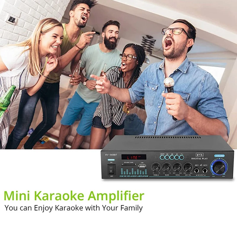 Audio Power Stereo Amplifier AV-568BT Bluetooth 2.0 Channel 50W x 2 with RCA Inputs USB SD Readers(EU Plug) |