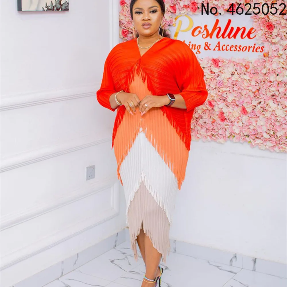 

African Dresses for Women Dashiki Pleated Tassel Abaya Muslim Fashion Maxi Dress Kaftan Boubou Robe Plus Size Africa Clothes