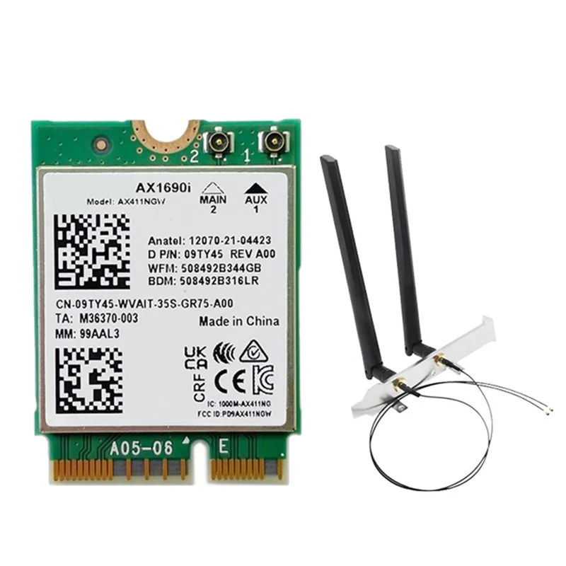 Wi-Fi-карта AX1690I с антенной 2X8DB AX411 Wi-Fi 6E Скорость 2 4 Гбит/с 802.11Ax 4/5/6 ГГц Беспроводной