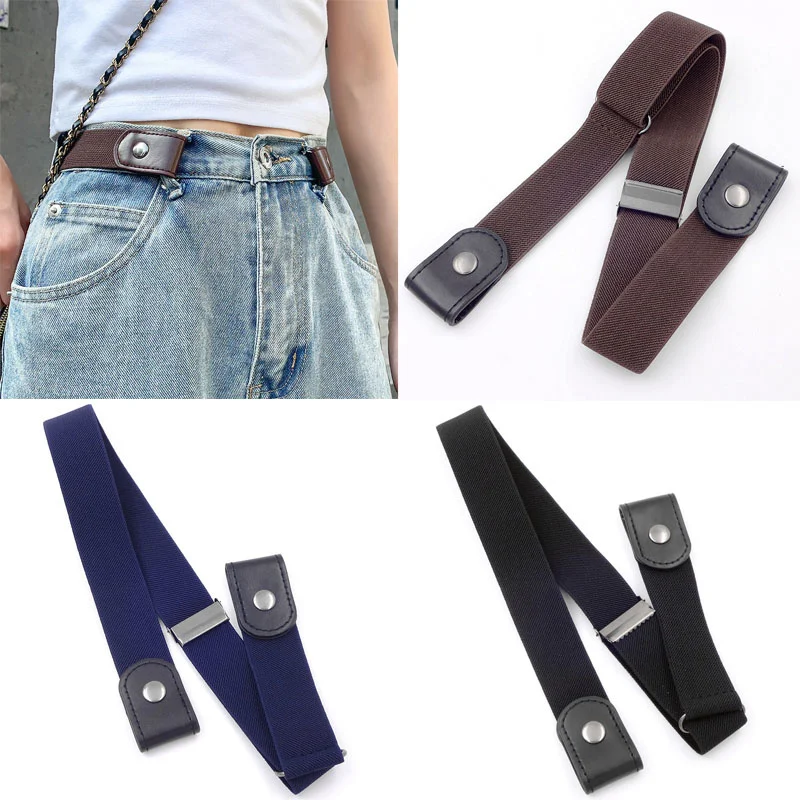 New No Buckle Stretch Buckless Belt Invisible Elastic Waist Belt Unisex for Jeans Pants, Lazy Belts for Women Men