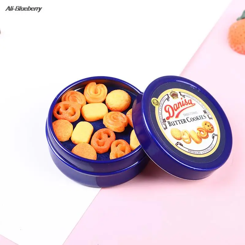 

1Pcs 37*17mm 1/12 Dollhouse Miniature Danish Cookie Blue Tin Box Set Kitchen Accessories