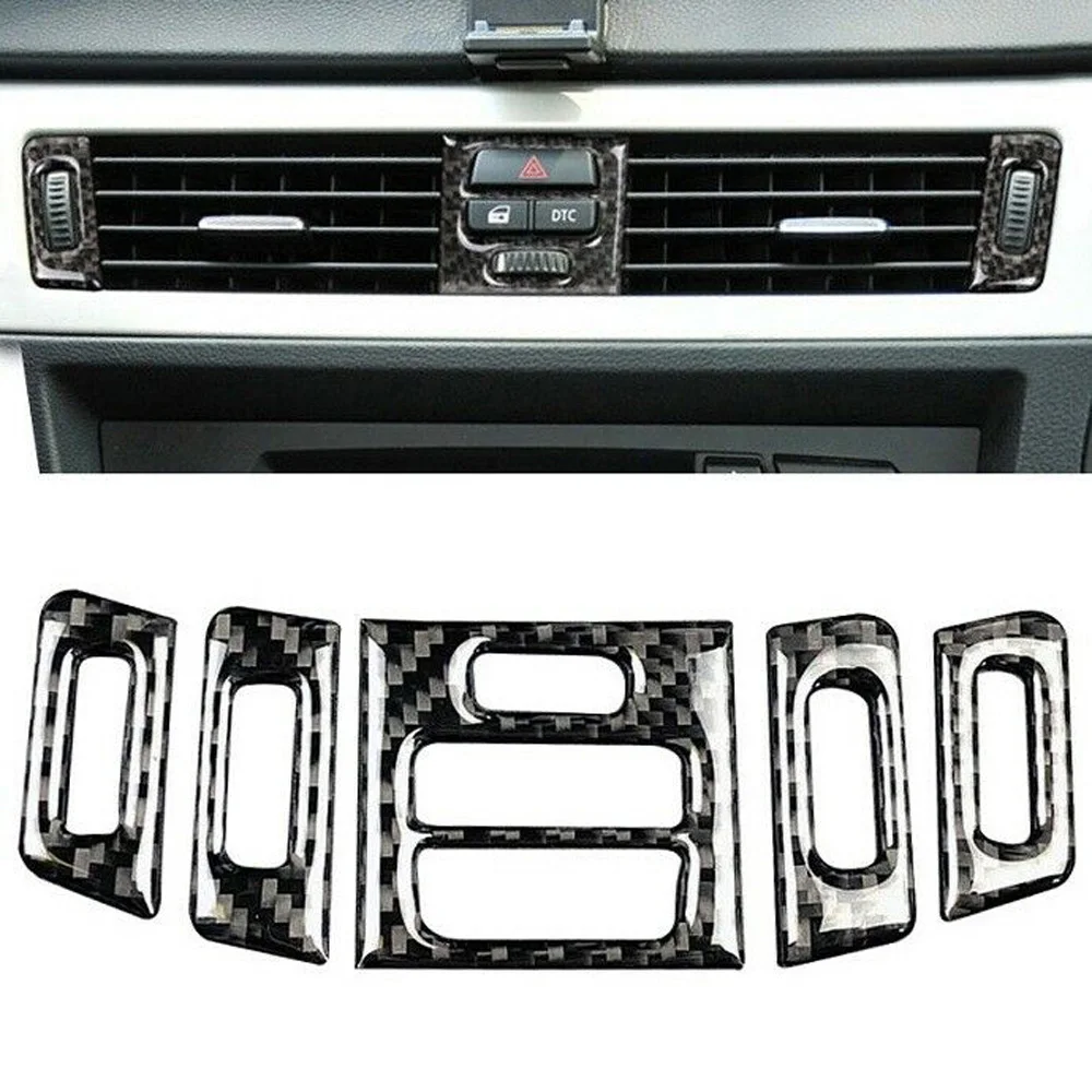 

5pcs Carbon Fiber For BMW E90 E92 E93 Central Air Conditioner Outlet AC Outlet Dashboard Speaker Panel Decoration Accessories