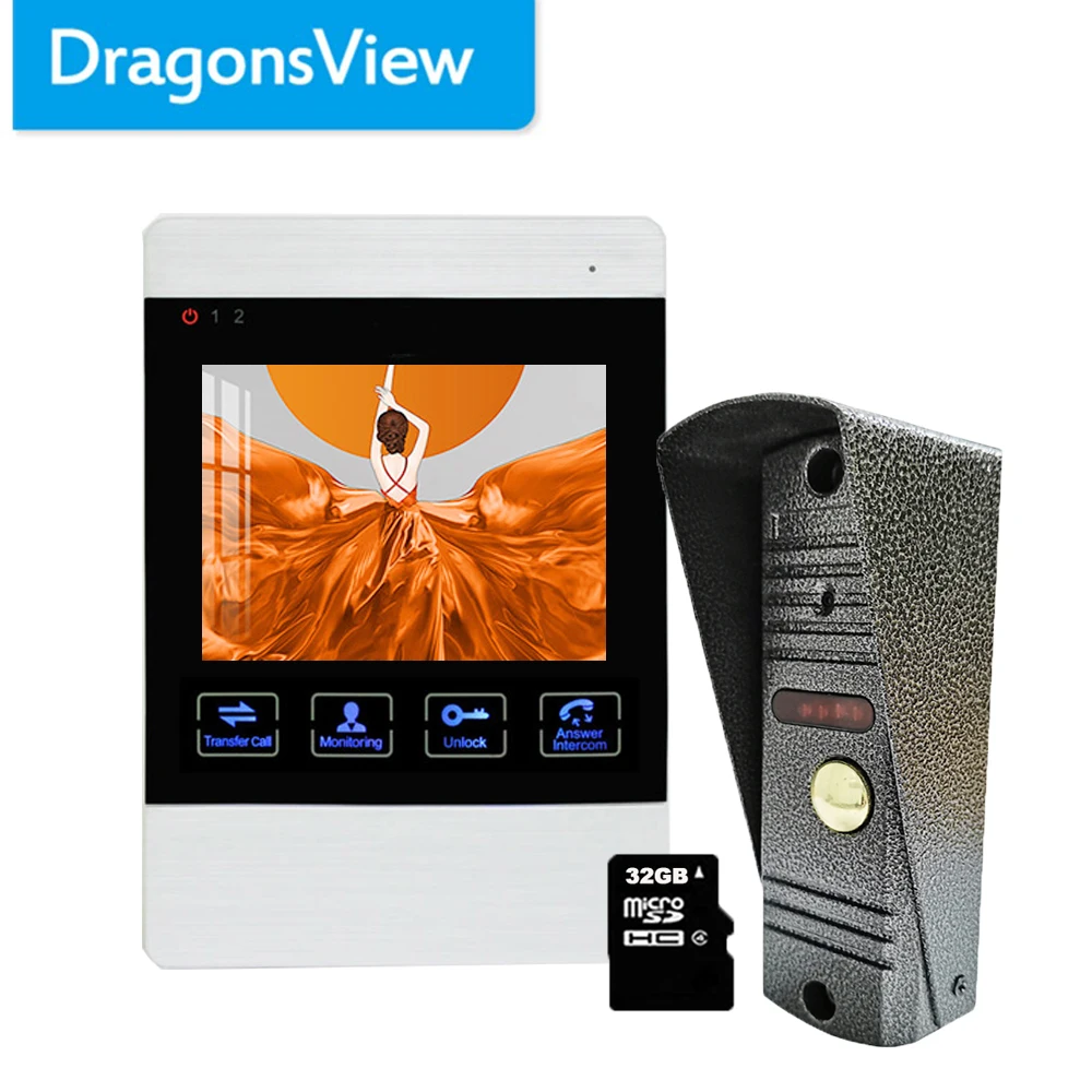Dragonsview 4 дюймовые часы с записью времени проводной видеодомофон домашняя система