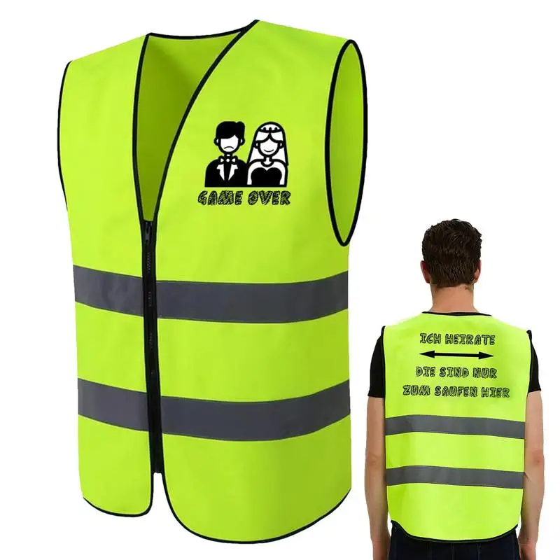

Светоотражающий жилет для мужчин, защитный жилет со светоотражающими полосками, флуоресцентный зеленый жилет высокой видимости, забавный жилет