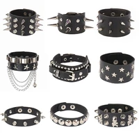 goth punk men black cuff leather bracelet wristband metal rivets stud charm vintage wrap bangle for women rock gothic jewelry