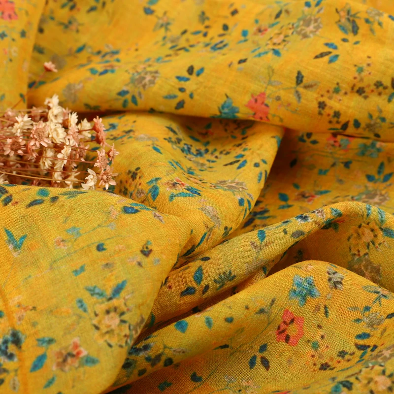 

Высококачественная чистая натуральная ткань ramie tela Floret с принтом, свободное платье, юбка, ткань Ципао