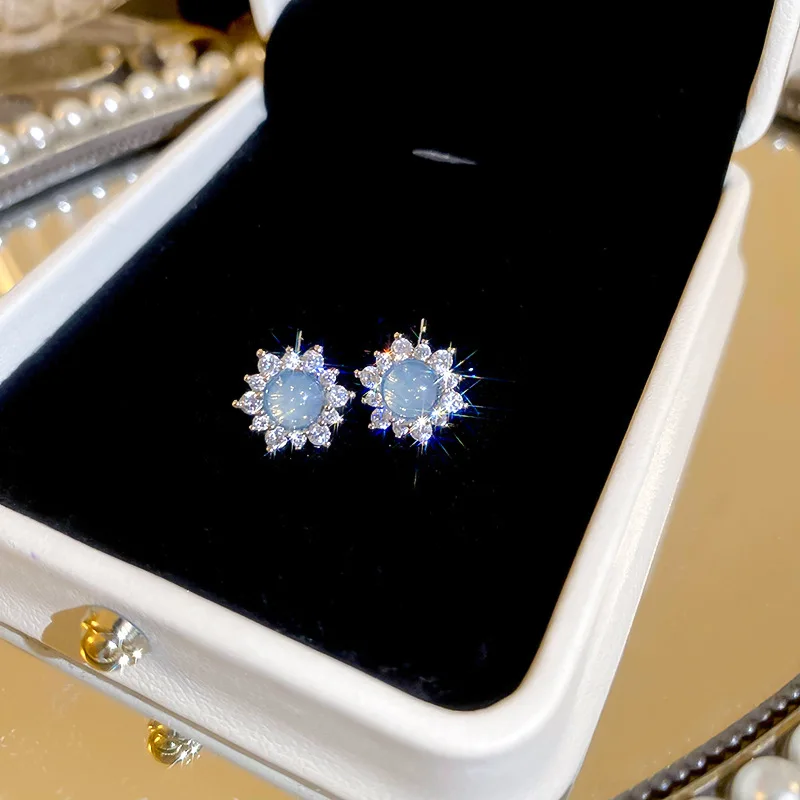 Модные геометрические серьги-гвоздики с кристаллами и цветами для женщин