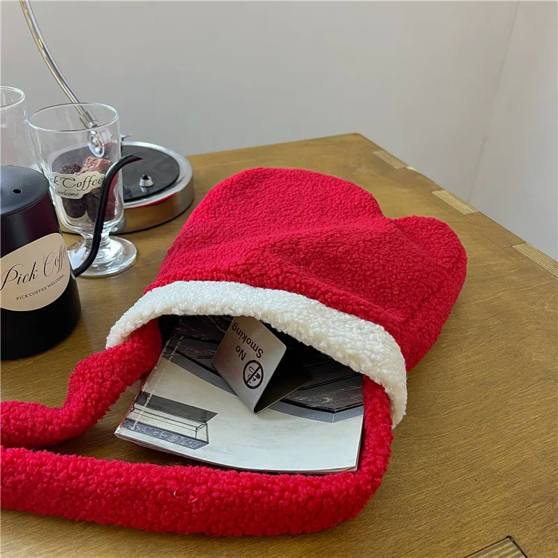 Женский Рождественский кошелек через плечо для монет плюшевые винтажные красные