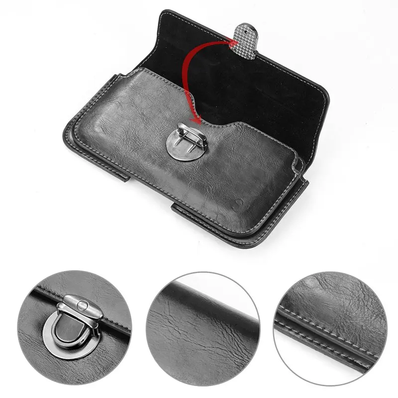 Phone cases for 6.5-inch Horizontal Black PU Leather  Cell Phone Holster Wallet Pouch with Belt Clip and Card Slots