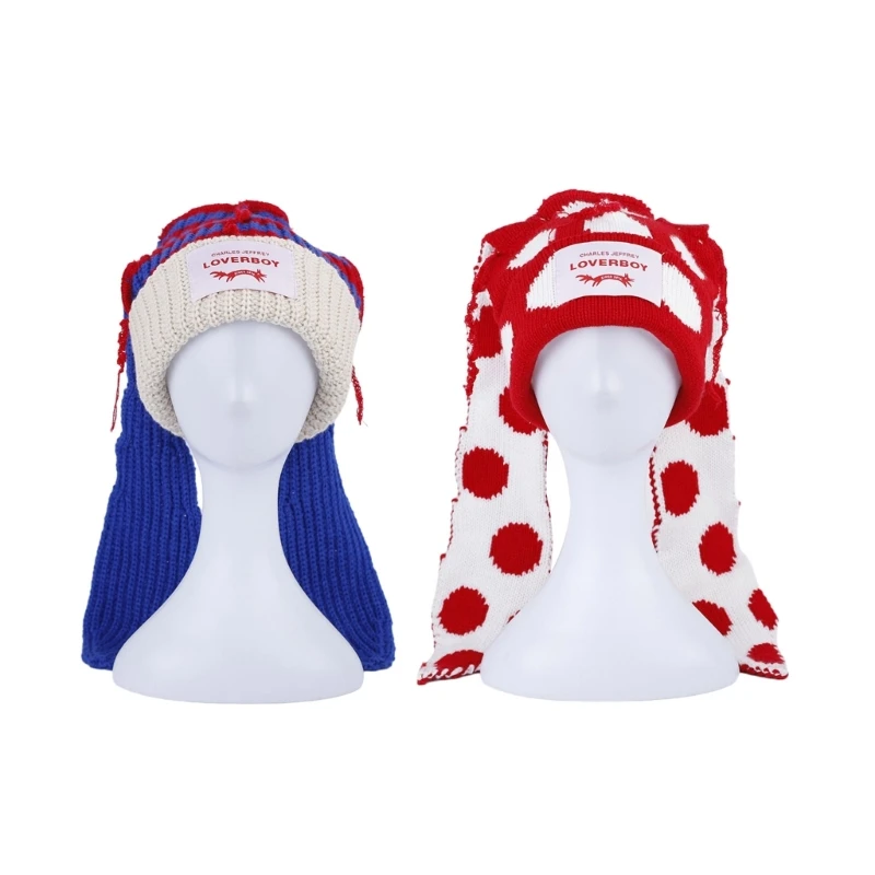 

Облегающая шапка ручной работы для девочек-подростков, длинная шапка с кроличьими ушками, женские теплые наушники, женский головной убор на...