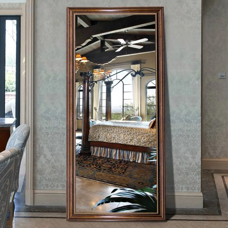 

Brown Wall Mirror Bathroom Vintage Square Nordic Bedroom Mirror Luxury Wood Espejos Decorativos De Pared Decorative Mirrors