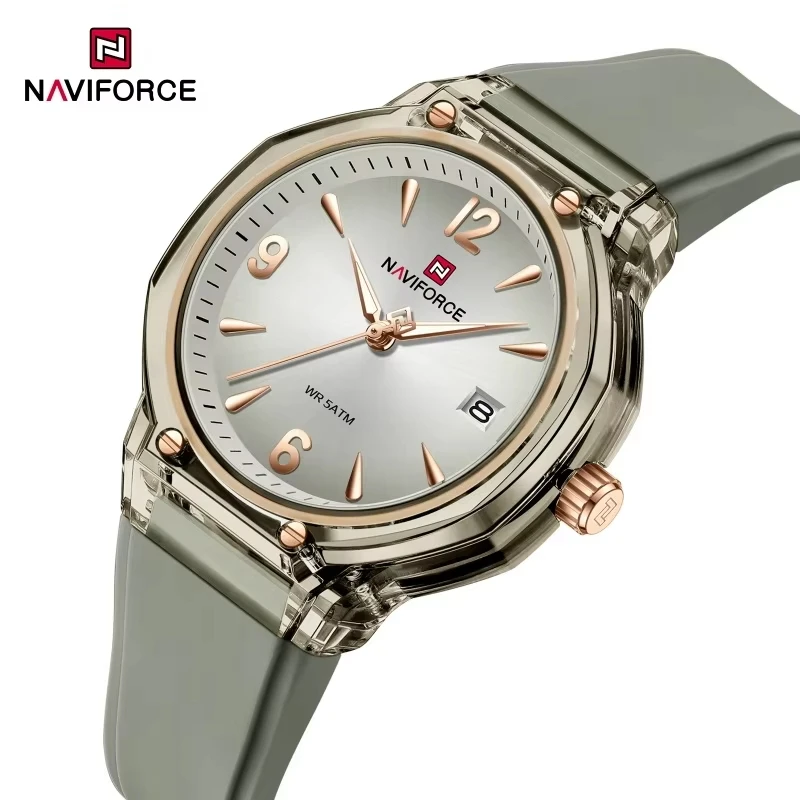 Фото Женские кварцевые часы NAVIFORCE, водонепроницаемые, элегантные, с отображением даты. №1