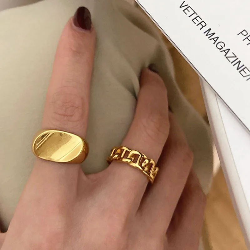 

New Trend Punk Personality Design Super Big Wide Metal Gold Chain Finger Rings For Women Men Fashion Jewelry Gift 2022