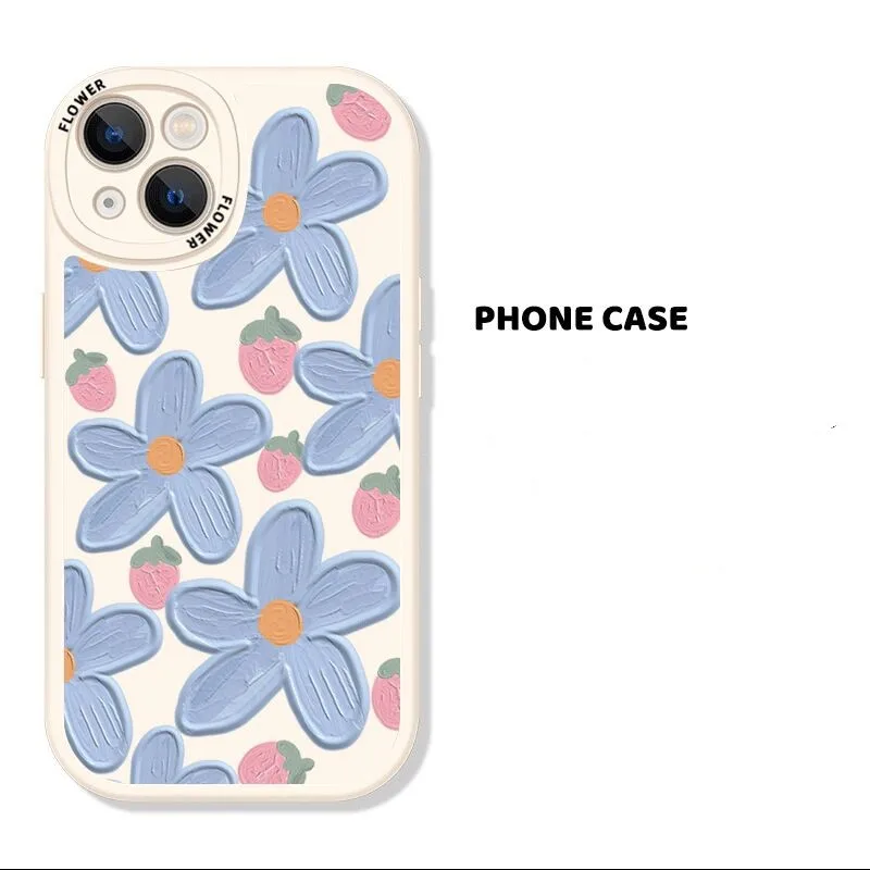 

cute flowers strawberry luxury case for iphone 14 pro max 13 mini 11 12 camera protect shockproof cover for iphone xr xs x 7 8 p