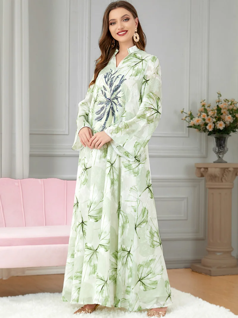 Autumn Morocco Dress Muslim Women Abaya India Stand Collar Abayas Dubai Turkey Party Dresses Kaftan Robe Longue Vestidos Largos