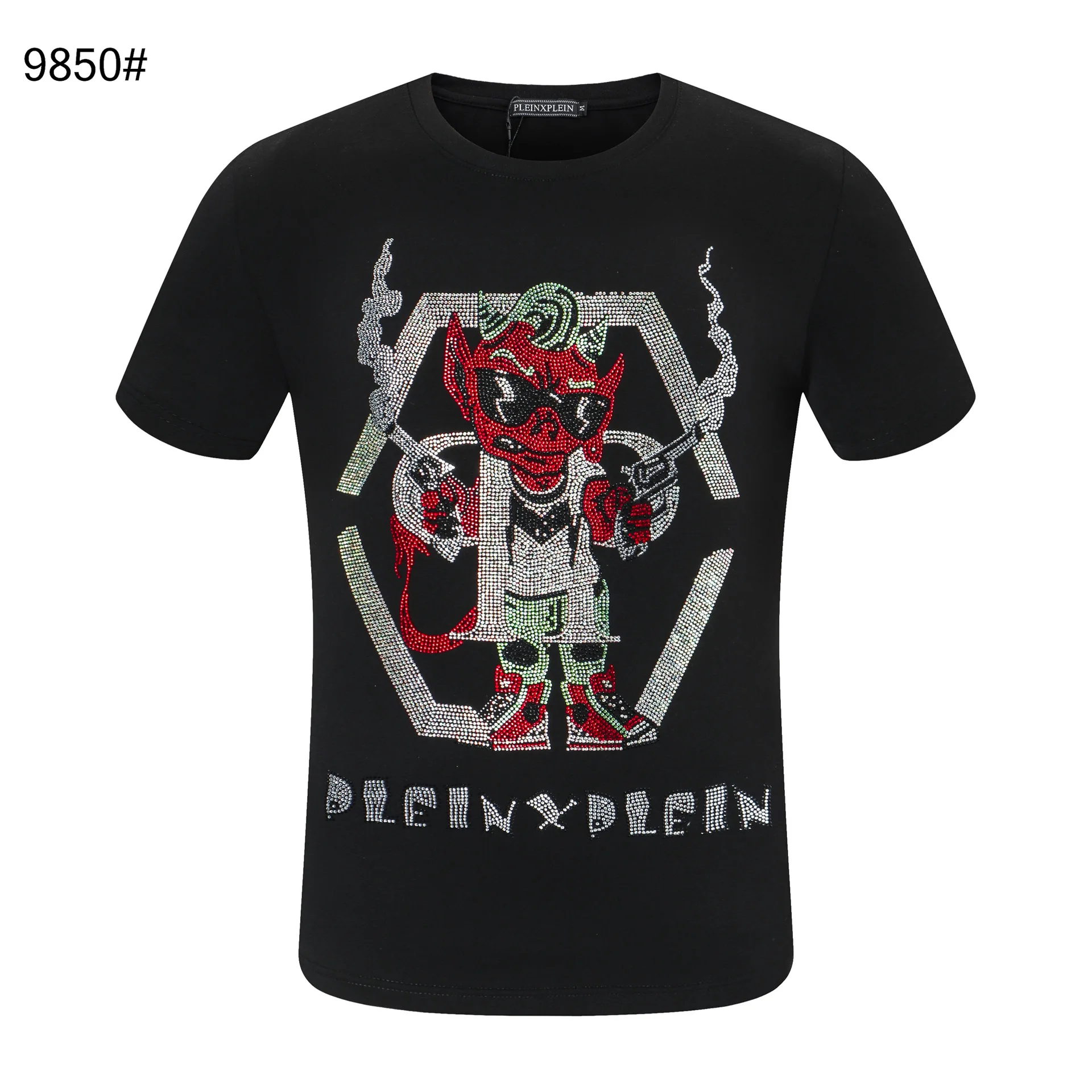 Мужская футболка с коротким рукавом круглый вырез полурукав стразами дьявол