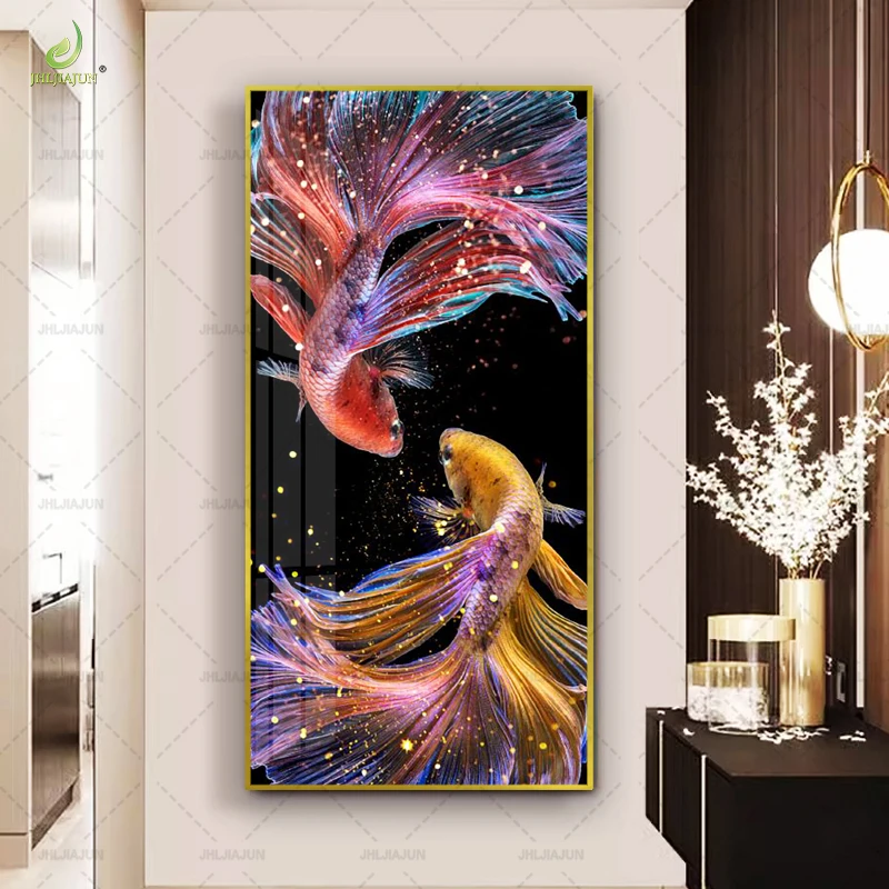 Изысканный постер HD Koi фон для входа Хрустальный фарфор Золотая рамка роспись
