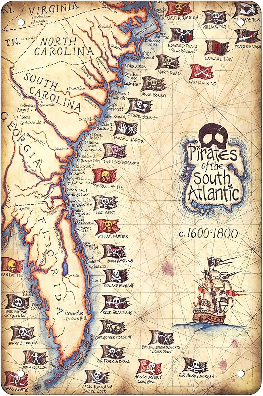 Prtes of The South tlntc mp Retro Funny Metl Sheet Sgns Wll Decorton Sze: 8 x 12