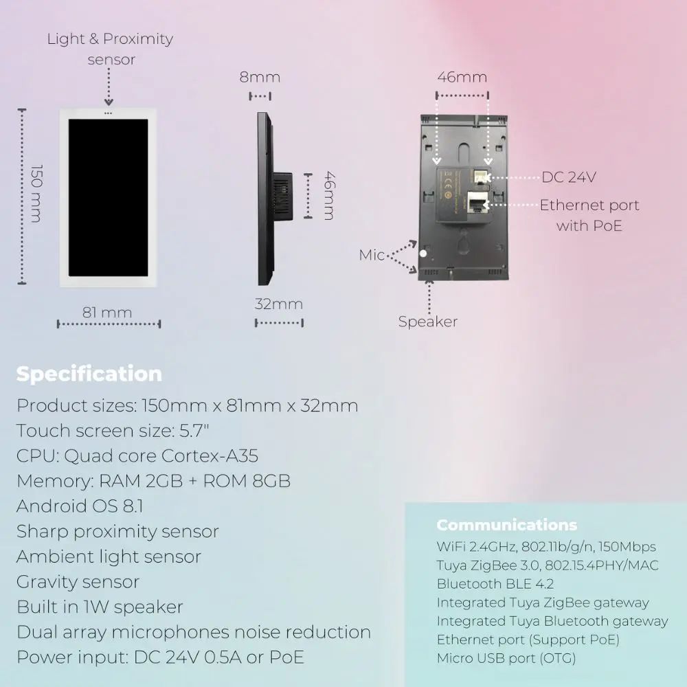 Настенная панель TUYA/HDL Smart Android 6-дюймовый сенсорный экран настенный усилитель