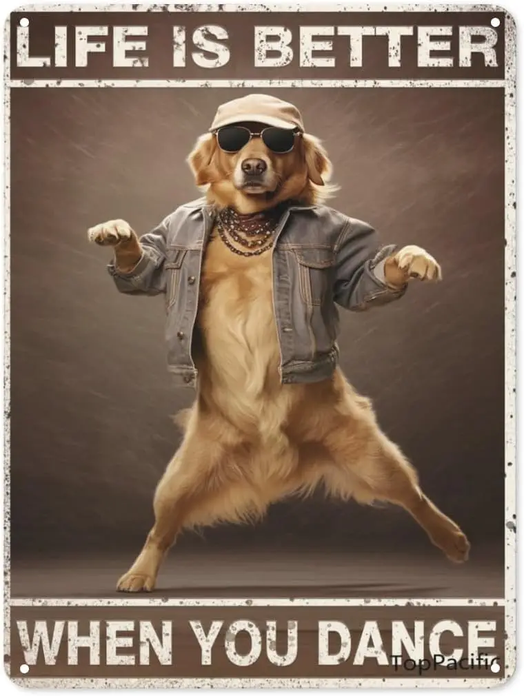 Dncng Golden Retrever Lfe s Better When You Dnce ntque Tn Sgn Br Плакат Metl Wll Plte Vntge dvesng H