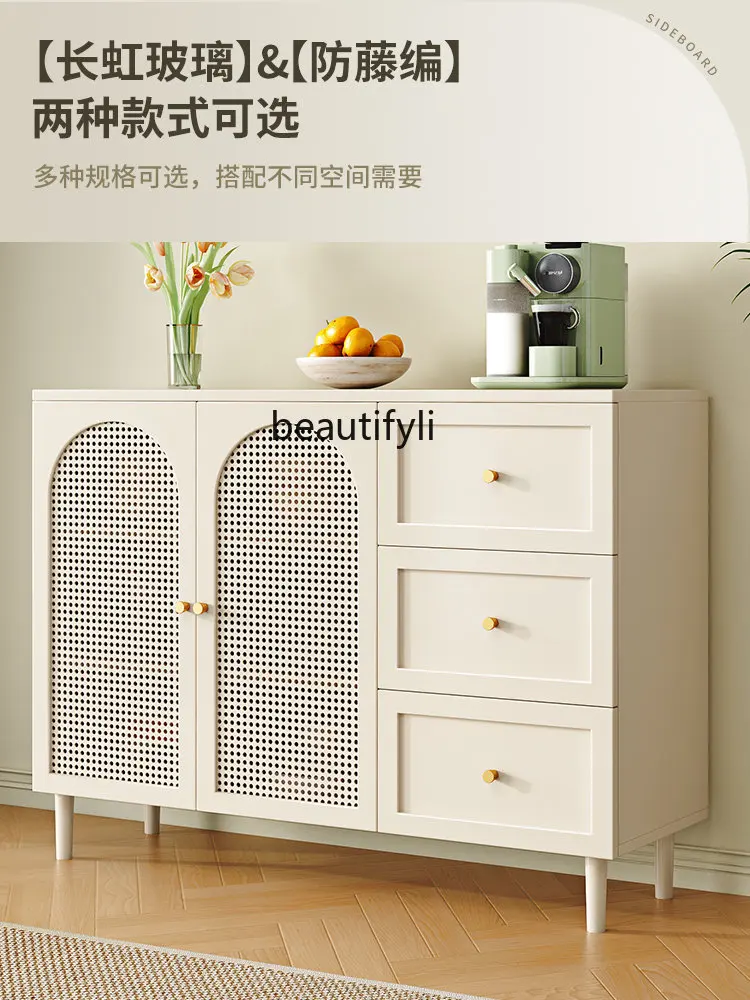 

Rattan Sideboard Cabinet Home Living Room Wall Locker Modern Minimalist Glass Door Wine Cabinet Kitchen Cupboard Storage Cabinet