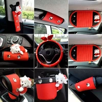 red car interior ddecoration accessories for wowmen seat belt gear cover leather diamond steering wheel cover headrest pillow