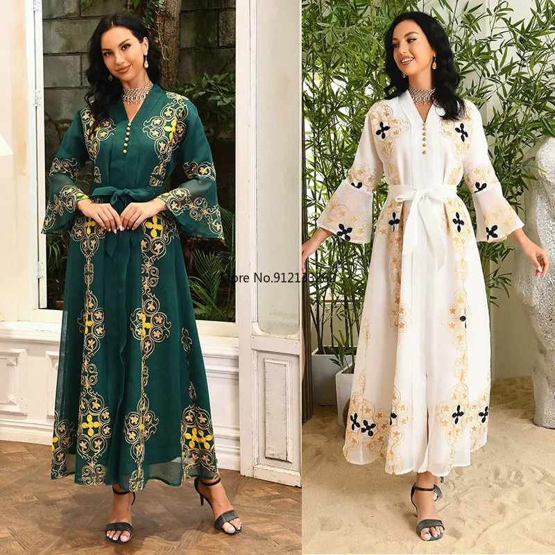 Autumn Winter Muslim Dress Women Embroidered Abaya Dubai Middle East Fashion Mesh Robe 2022 New Luxury Party Morroca Kaftan