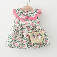 2piece summer outfits baby girl clothes korean cute doll collar sleeveless flowers dressbag toddler dresses kids clothing bc189