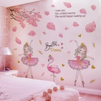 pink tree leaves wall stickers diy ballet girl flamingo wall decals for kids bedroom baby rooms kitchen nursery home decoration