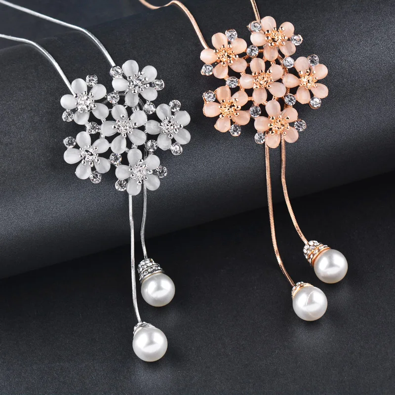 

KIOOZOL opal flowers tassels pendant necklace for women gold silver color snake long chain pearl jewelry 2022 new 010 KO1