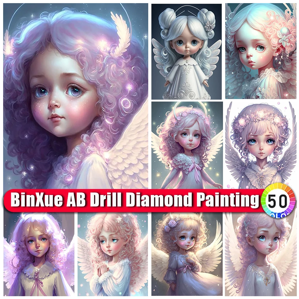 

BinXue 2023 New Cartoon Girl AB Diamond Painting Kit Full Square/Round Angel Kids Handmade 5D DIY Wings Mosaic Home Decor Gift