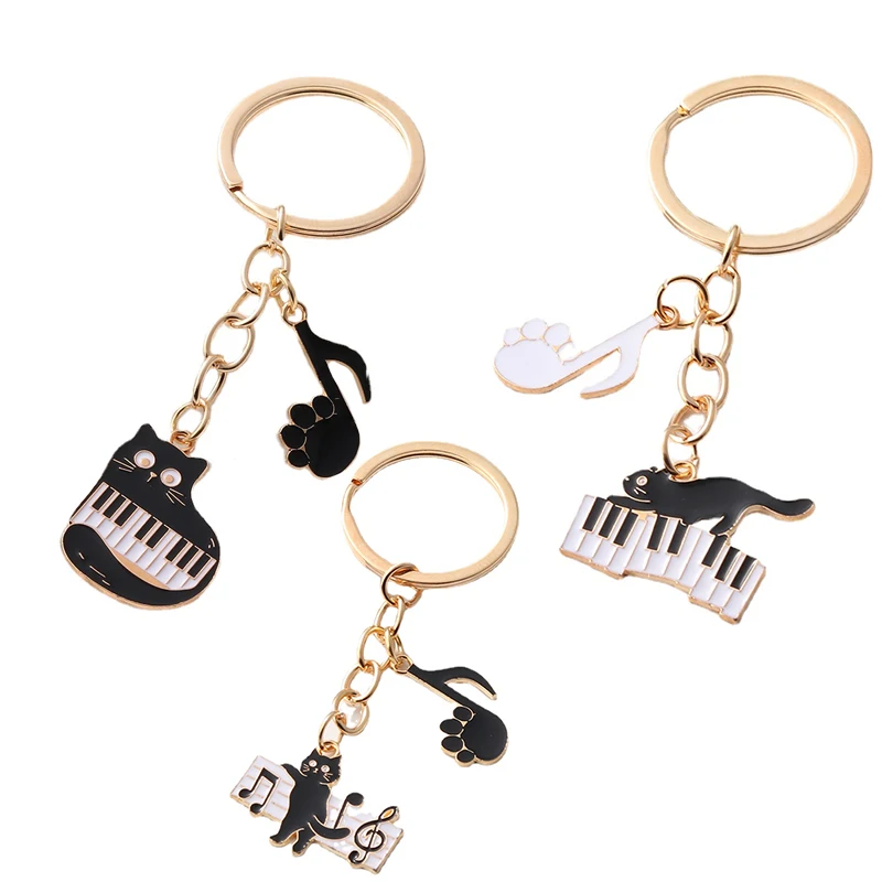 Милые брелки из сплава, Черный кот, музыкальная нота, пианино, домашний питомец, брелок, музыкант, друг, подарок, сумочка, украшение, ювелирные изделия