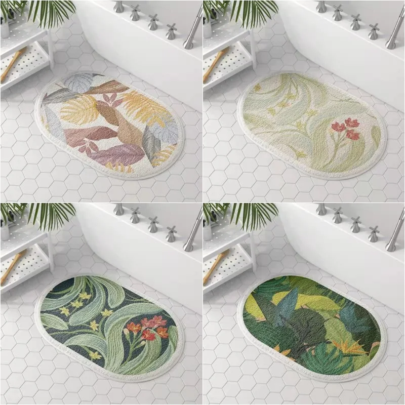 

Shower Flower Entrance Door Mat Microfiber Bathtub Floor Green Mats Pet Rug Doormat Absorb Home Bathroom Mat Floral Toilet Mat