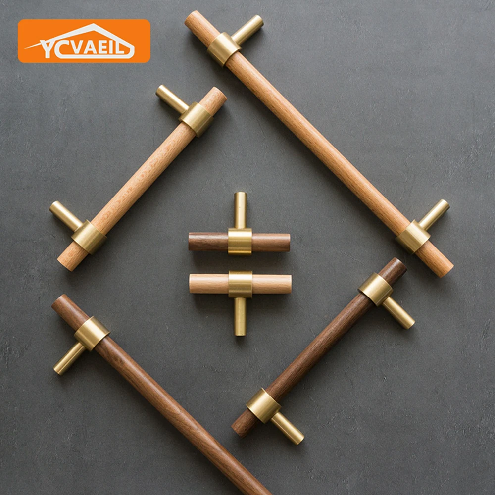 

Solid Wood Cabinet Handle Beech Wardrobe Drawer Knobs Pulls Walnut Door Handle Furniture Hardware Home Decoration Door Handles