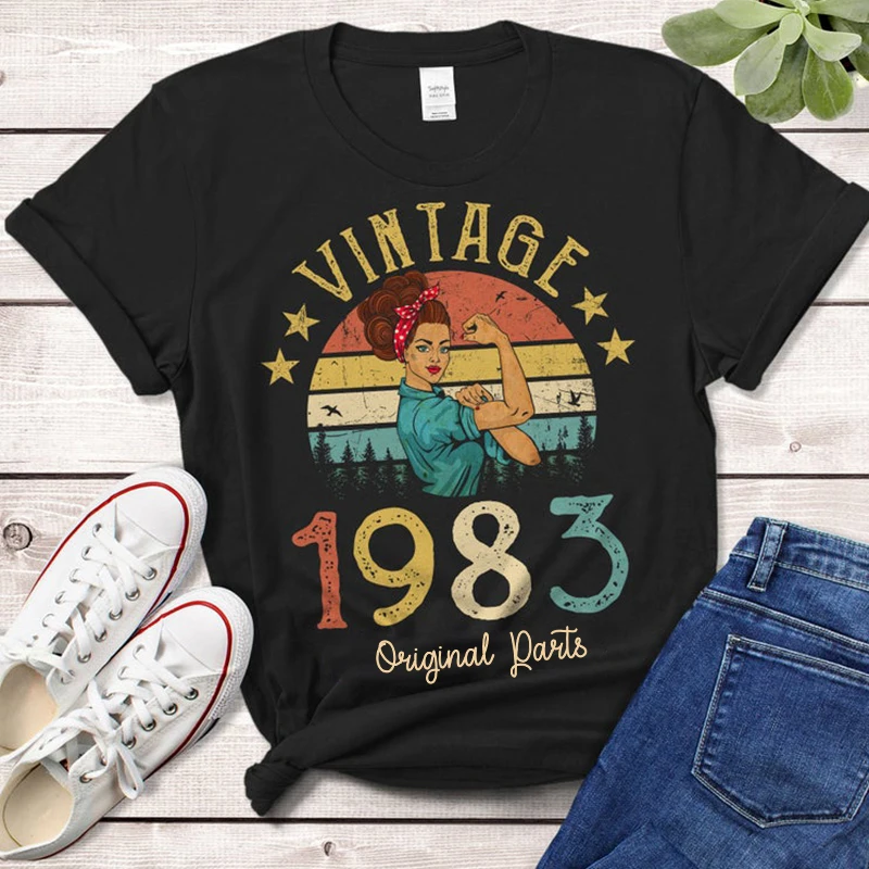 

Vintage 1983 Original Parts Women Tshirt Cotton Colored Retro T-shirts 39 Years Old Birthday Gift Female Short Sleeve Tops