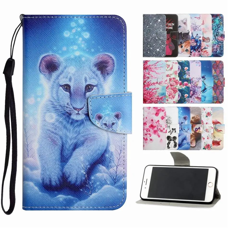 cat flower fashion flip phone case for wallet oppo realme 8 5i 5s 5 reno 6 pro 5z 5f 4f 4 lite a93 4g 5g leather back cover d20f free global shipping