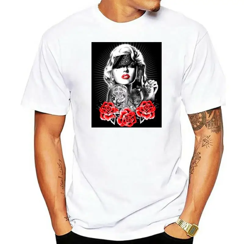 

Marilyn Gangsta Hip Hop T Shirt Tattoos Guns Old School Skull Small To 6Xl Tall