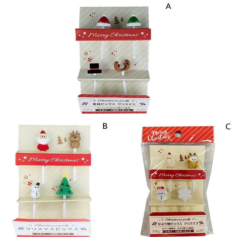 

4pcs Christmas Fruit Fork Food Grade Plastic Mini Cartoon Kids Cake Fruit Toothpick Bento Lunch Bento Accessories Party Supplies