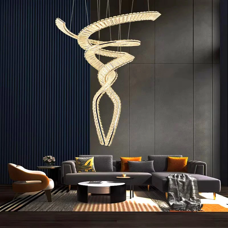 Nowoczesna dekoracja wnętrz Kryształowy żyrandol Schody Lampa wisząca salon Lampy wiszące Oświetlenie wewnętrzne hotelowe Wystrój domu