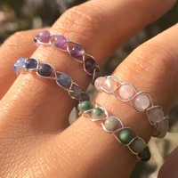 bohemian handmade twisted natural stone beads rings for women korean design colorful round beads vintage rings summer jewelry