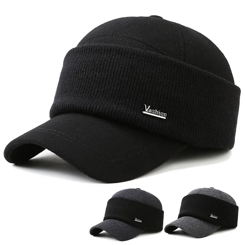 

Winter Men's Warm Hat Thick Baseball Caps For Men Earmuffs Hats Senior Dad's Hat New Casual Brands Hat Snapback Cap
