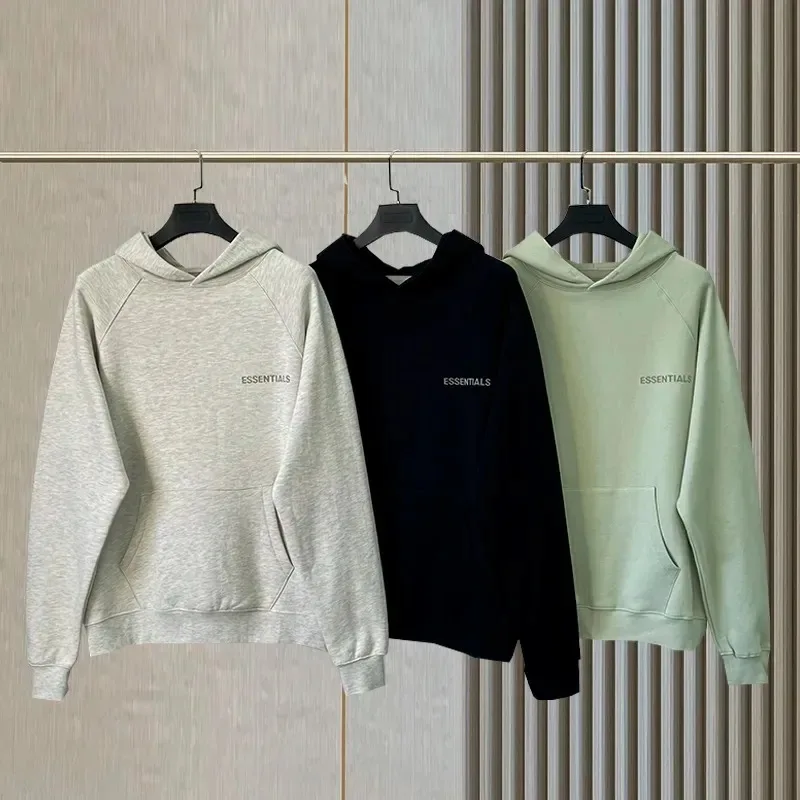 

New Essentials Best Quality Hoodies Flocking Letter Logo Sweatshirts Hip Hop Loose Men Women 100% Cotton Pullover